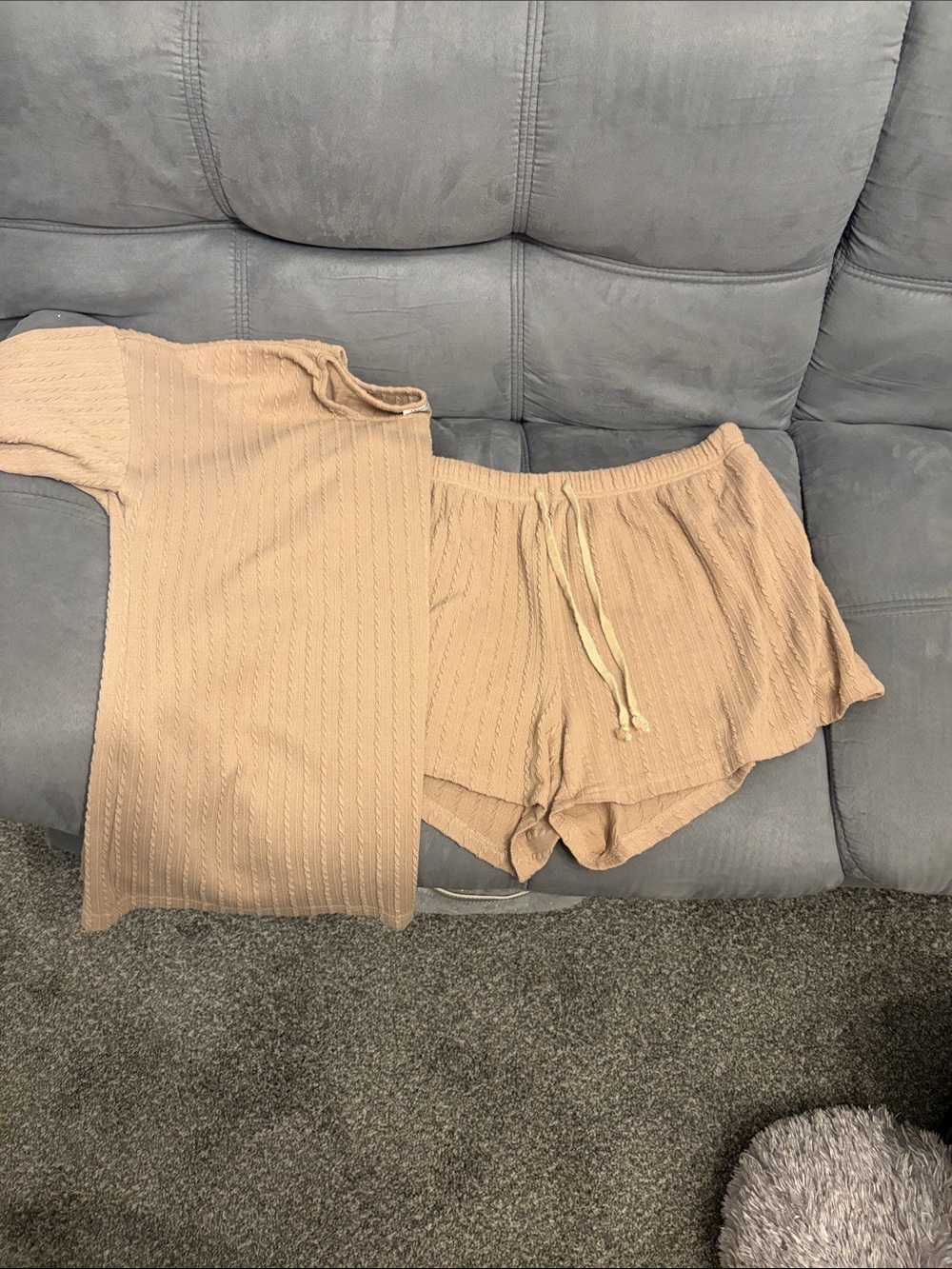 Women’s Casual Knit Shorts Set - Camel - Picture 4 of 5